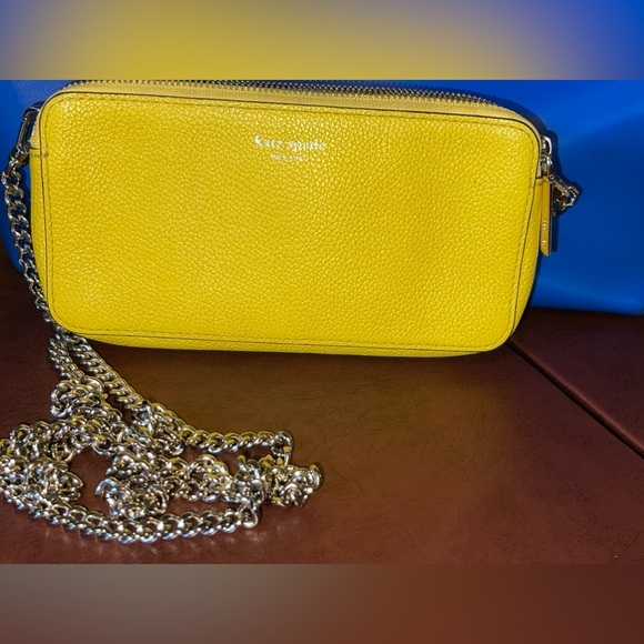 Kate Spade Taylor Double Zip Crossbody Handbag yellow EUC golden hour summer - Picture 2 of 14